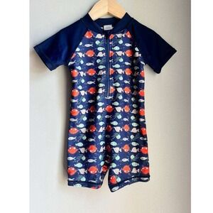 Puffer Fish Sea Creatures Rash Guard Swimsuit Navy Blue 18-24M Beach Resortwear